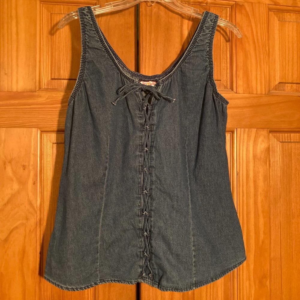NWOT Zoey Beth Plus Vintage 90s Sleeveless Top Blouse Blue Denim Size 1X